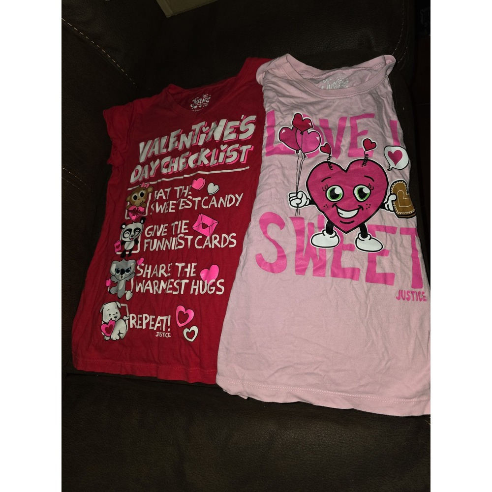 Justice valentine's day lot of 2 tops size 10 checklist love is sweet